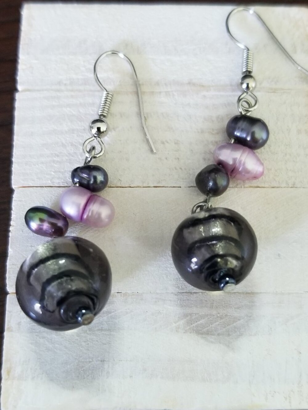 Premier Designs Art Glass Drop Earrings Freshwater Pearls